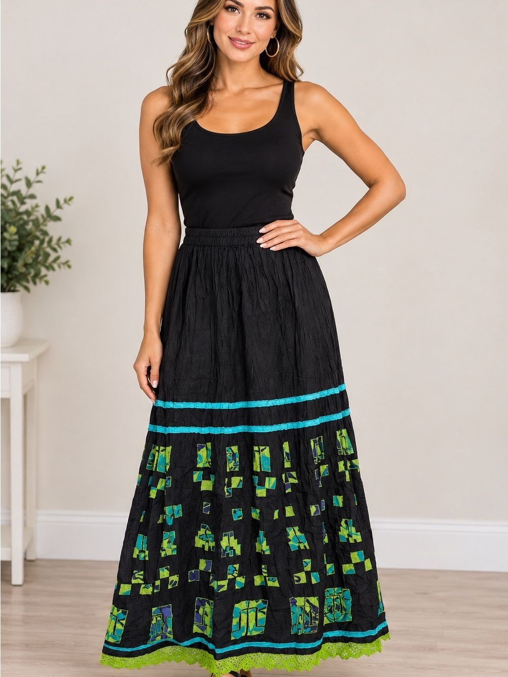 Choices Black Maxi Skirt Womens Medium Petite Cotton !